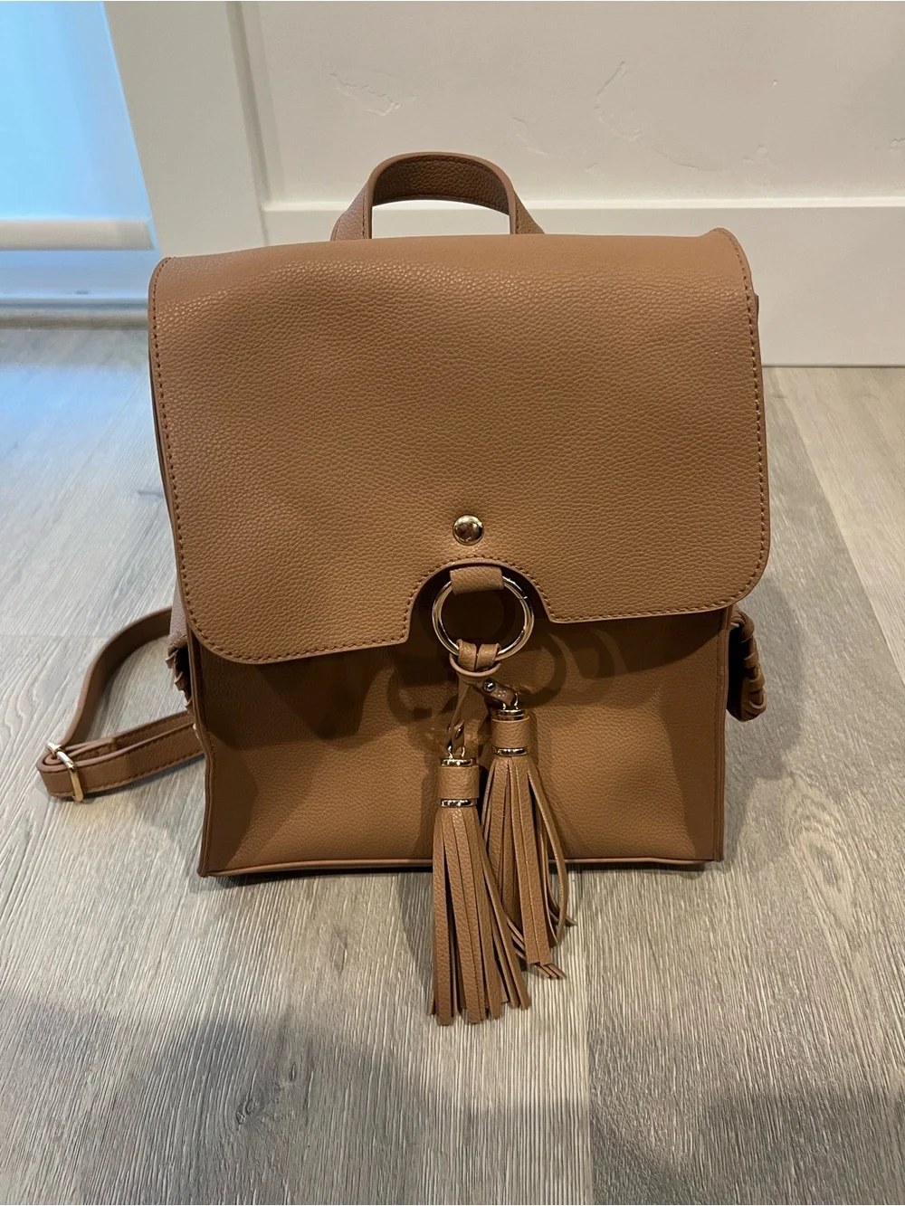Tassel Detail Faux Leather Backpack - Brown